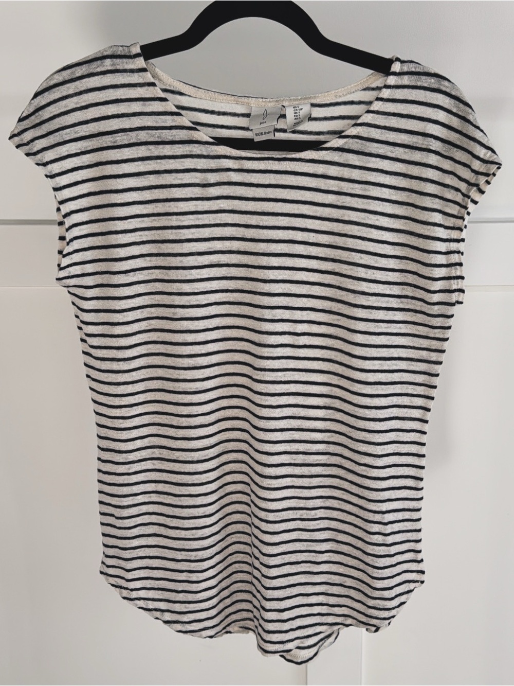 Joie Linen Black and White Striped Short Sleeve Tee